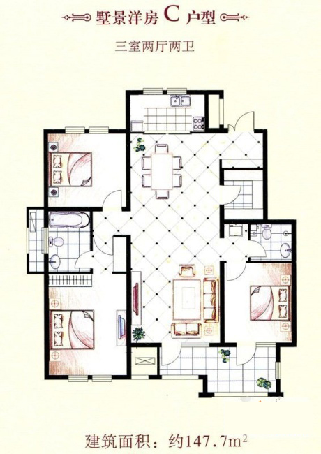 pp电子家装：天津廊坊塞纳荣府148㎡简欧风格装建鉴赏